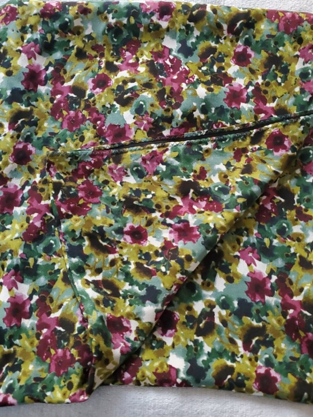 100% Silk Scarf J. JILL WEAREVER Infinity Scarf Wrap BLACK FLORAL 12" Wide Loop